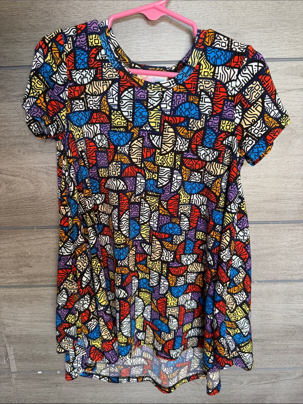LuLaRoe Girls' Multicolor Geometric Short Sleeve Dress